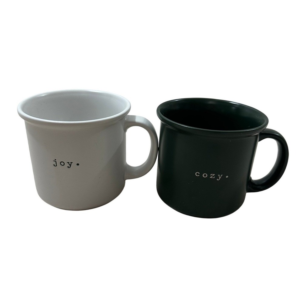 Nicole Miller NY Cozy Joy Ceramic Mug Set Forest Green White‎ Matte 2pc